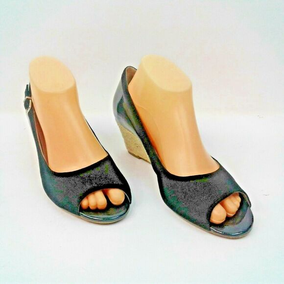 Antonio Melani Womens Black Suede and Patent Leather 2.5" Espadrille Wedge 9.5M - Picture 2 of 9